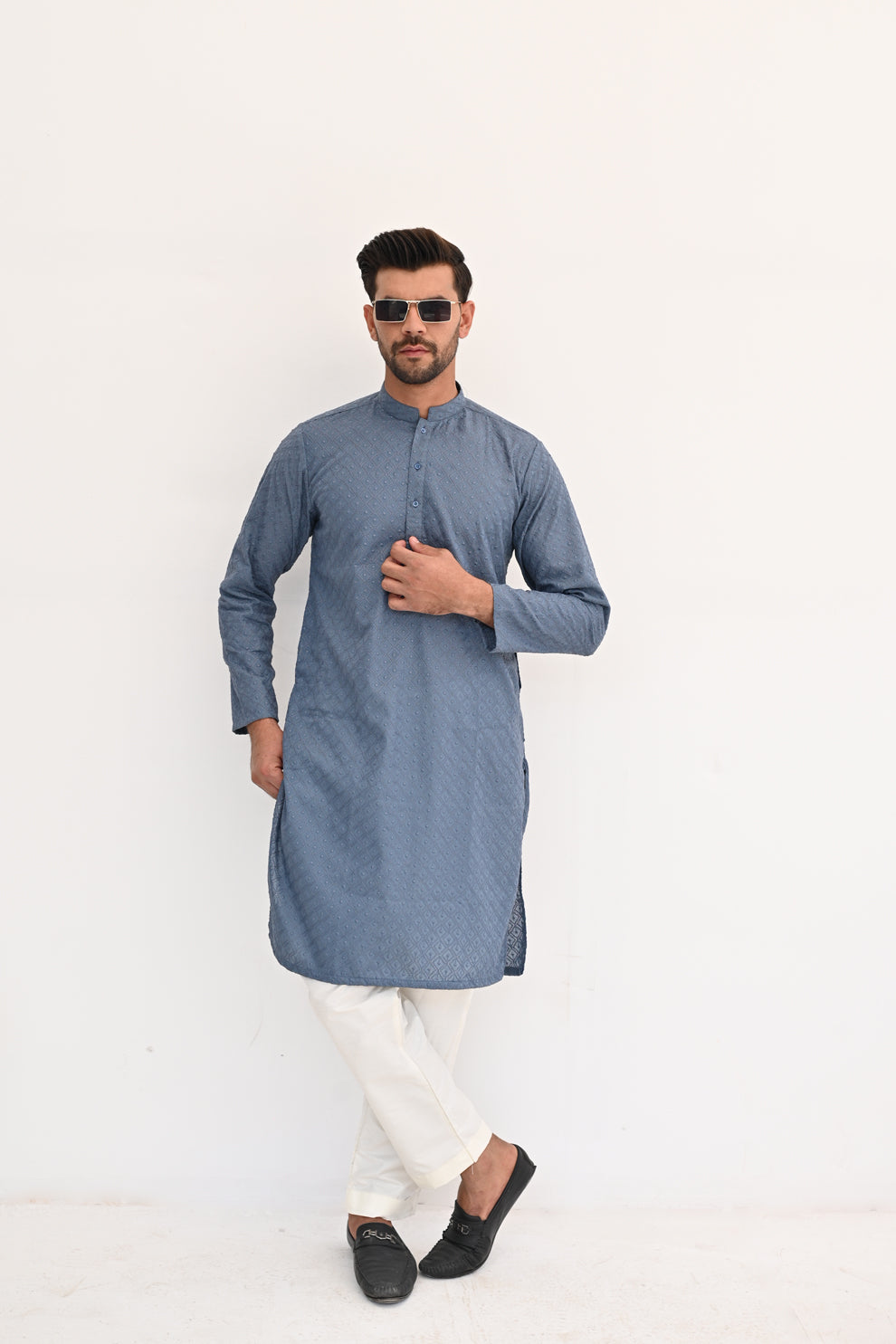 Glacier Blue Chikankari Kurta Pajama