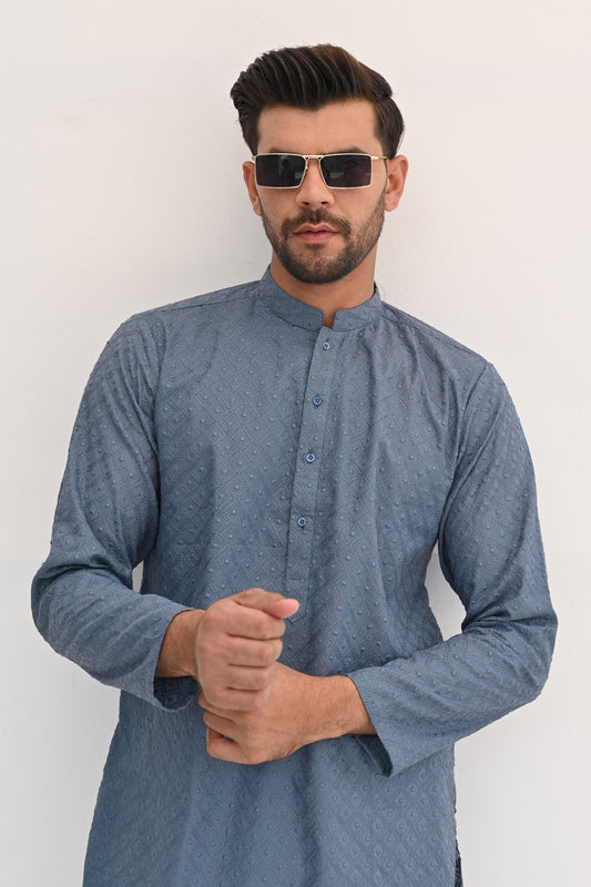 Glacier Blue Chikankari Kurta Pajama
