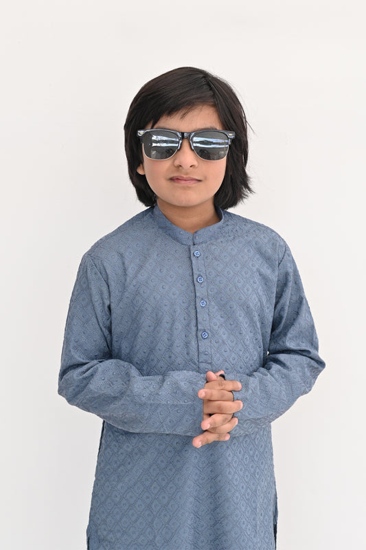 Glacier Blue Chikankari Kurta Pajama