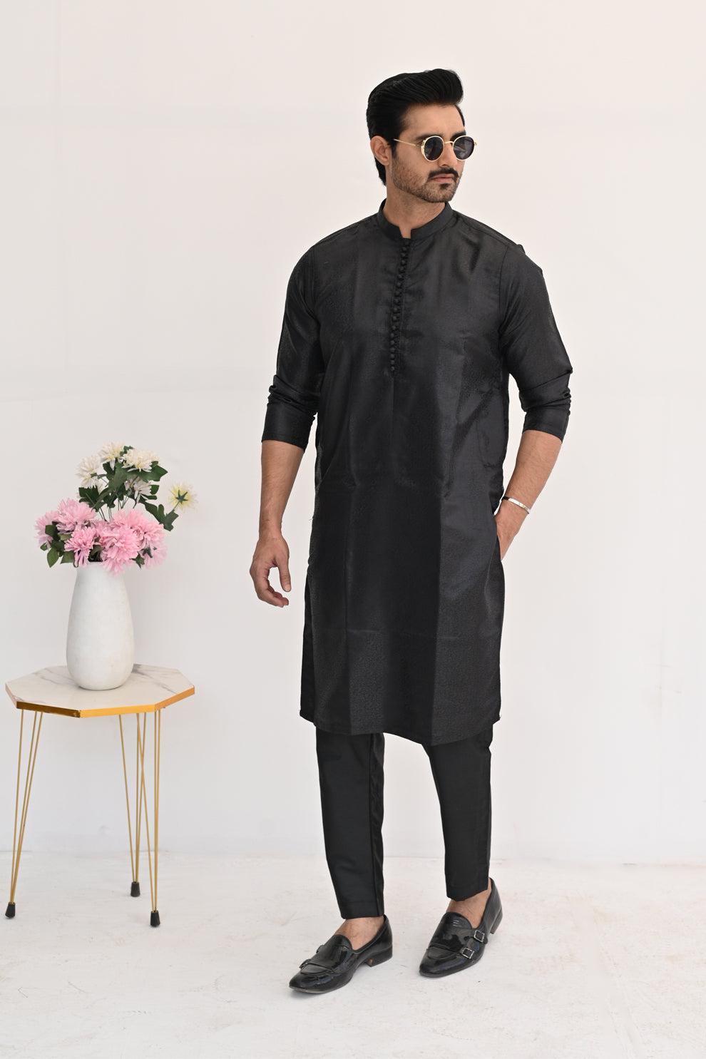 Starlight Black Jamawar Kurta pajama