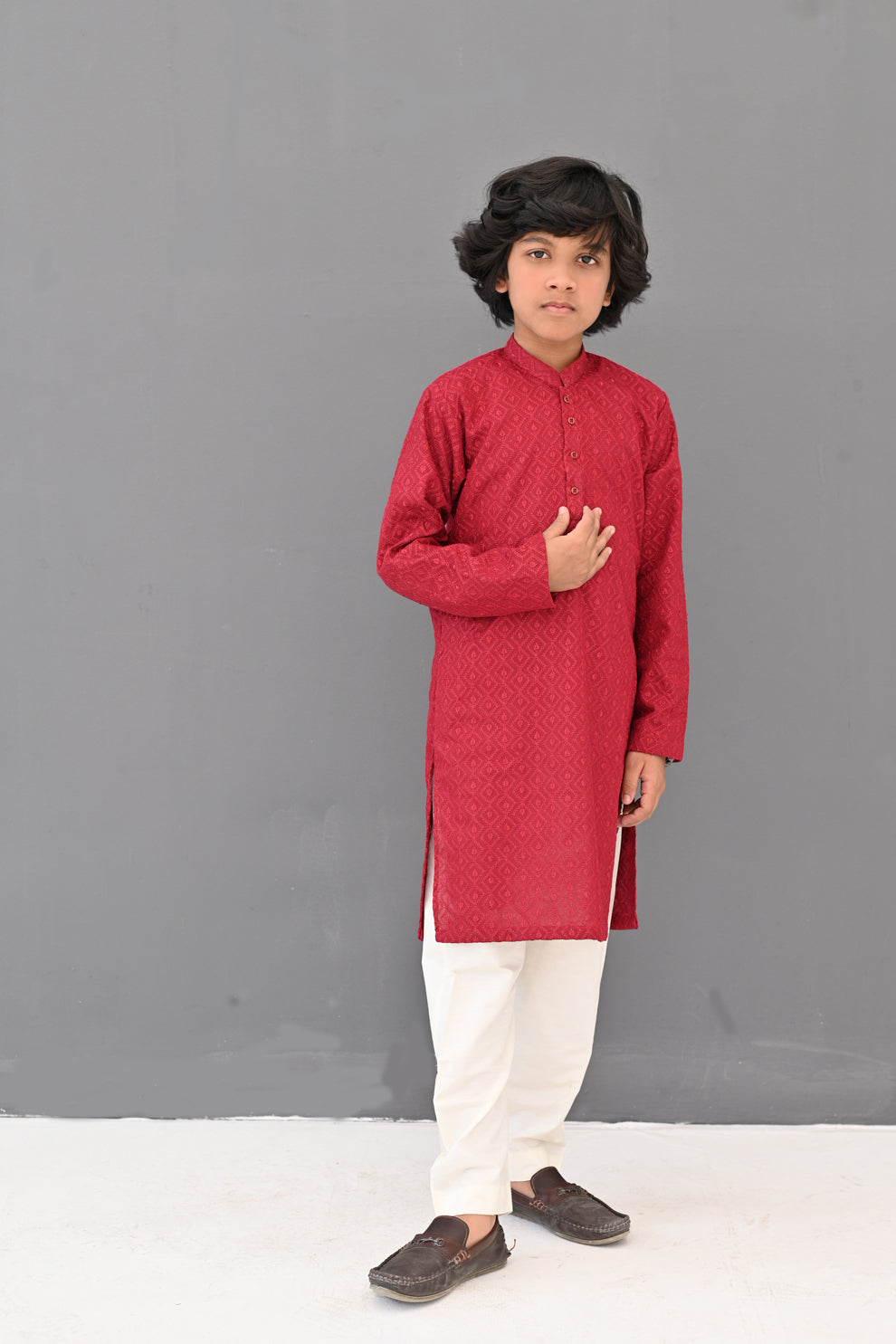 Maroon Flame Chikankari Kurta Pajama