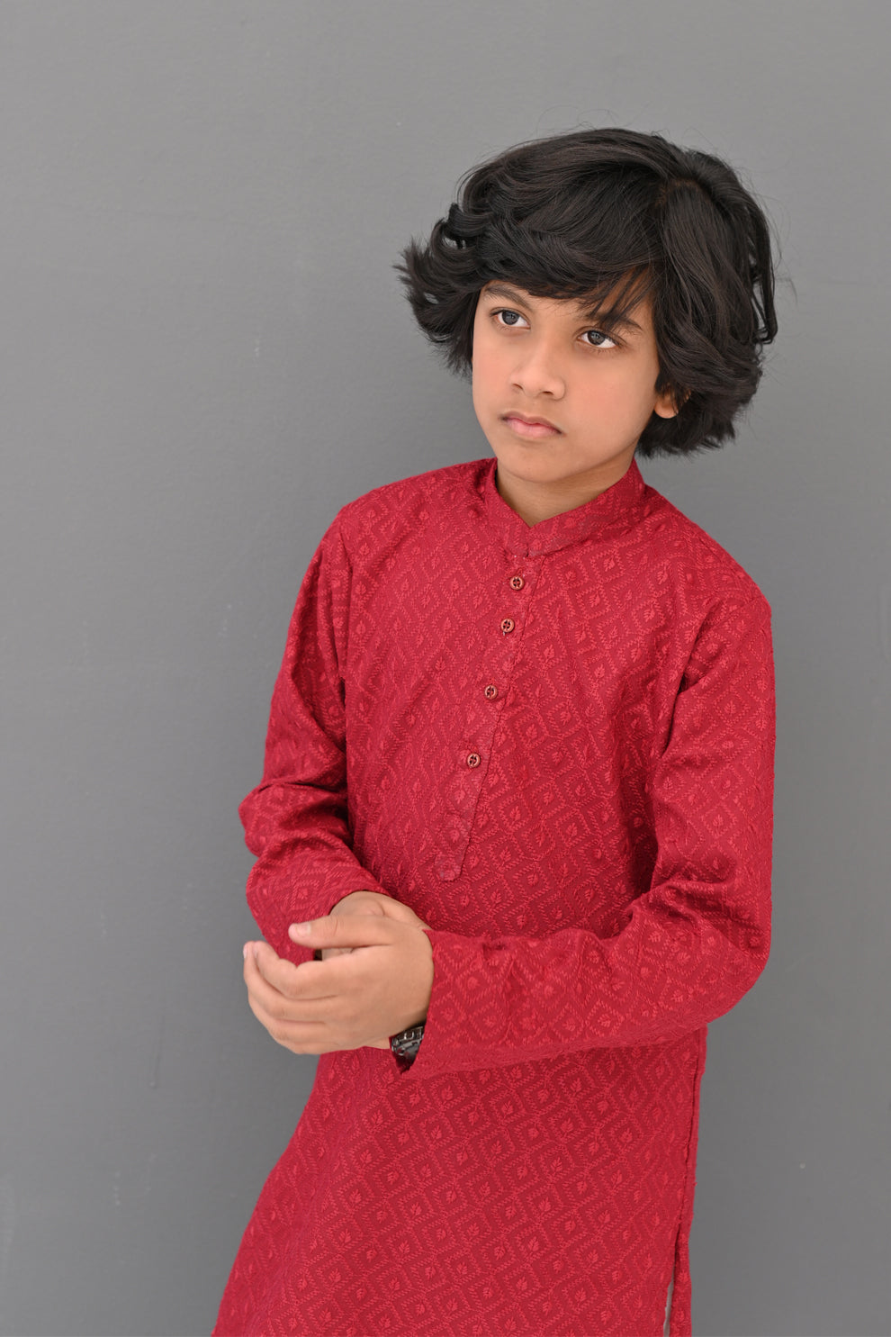 Maroon Flame Chikankari Kurta Pajama