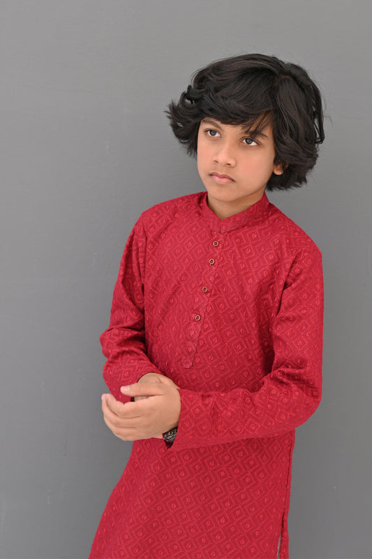 Maroon Flame Chikankari Kurta Pajama