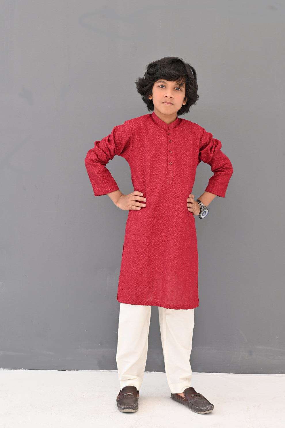 Maroon Flame Chikankari Kurta Pajama