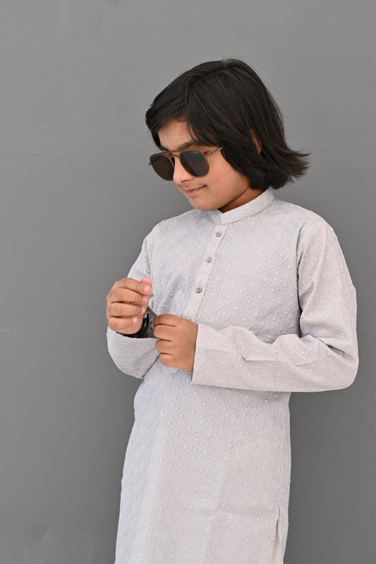 Light Grey Frost Chikankari Kurta Pajama
