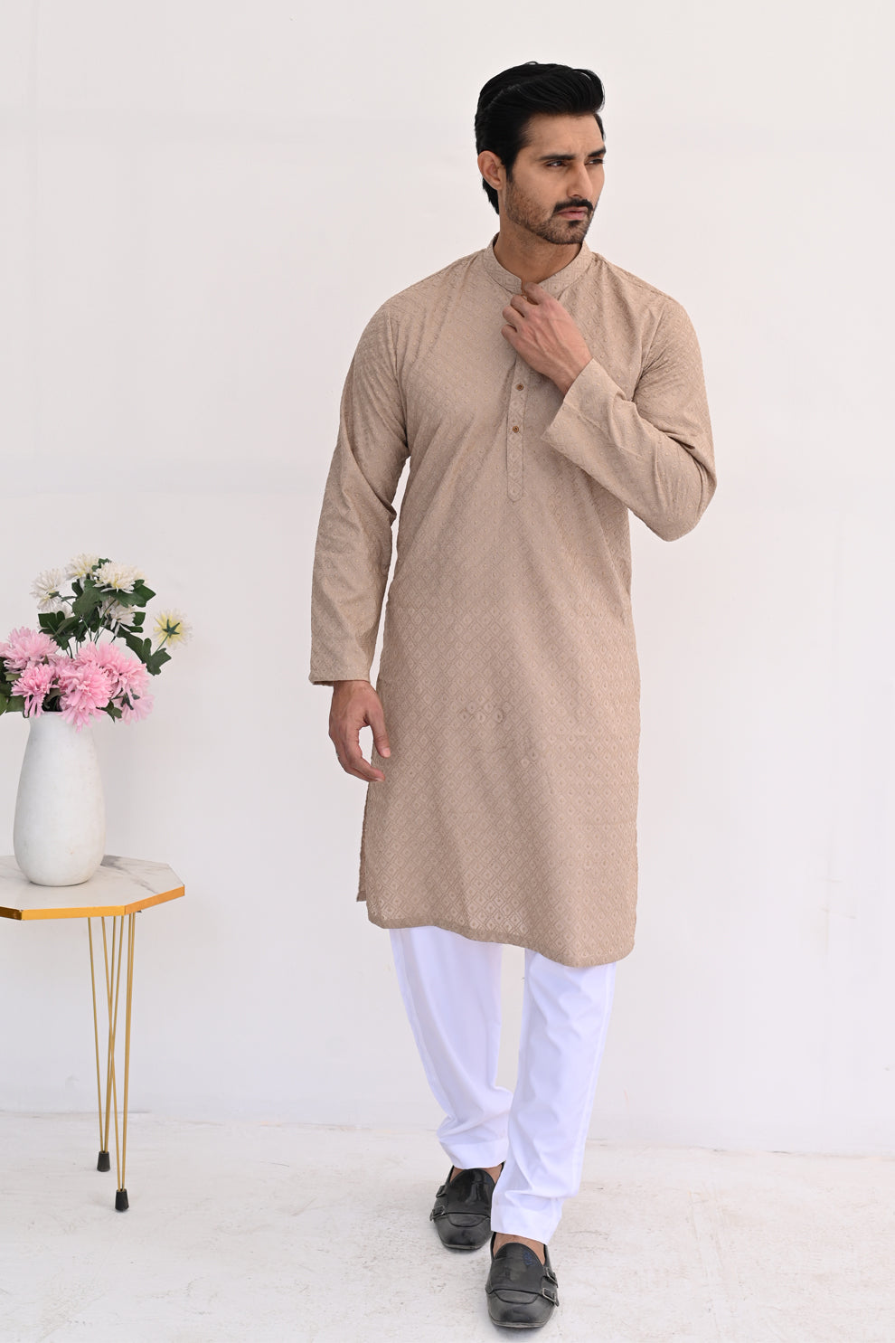 Cream Sand Chikankari Kurta Pajama