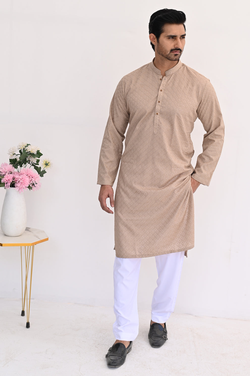 Cream Sand Chikankari Kurta Pajama