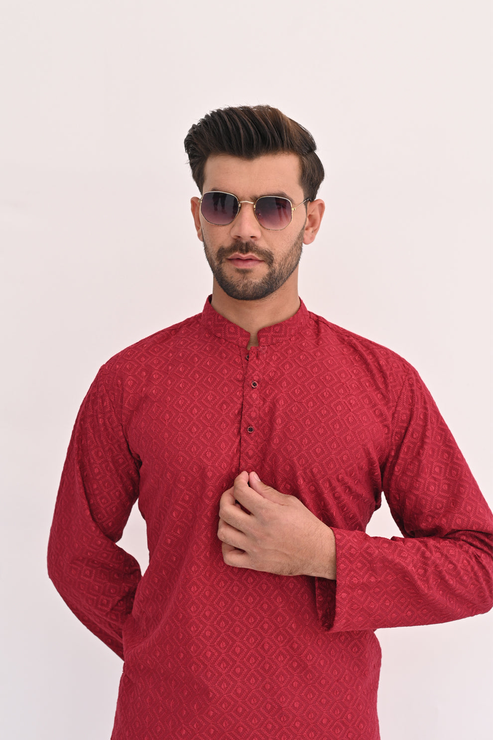 Maroon Flame Chikankari Kurta Pajama