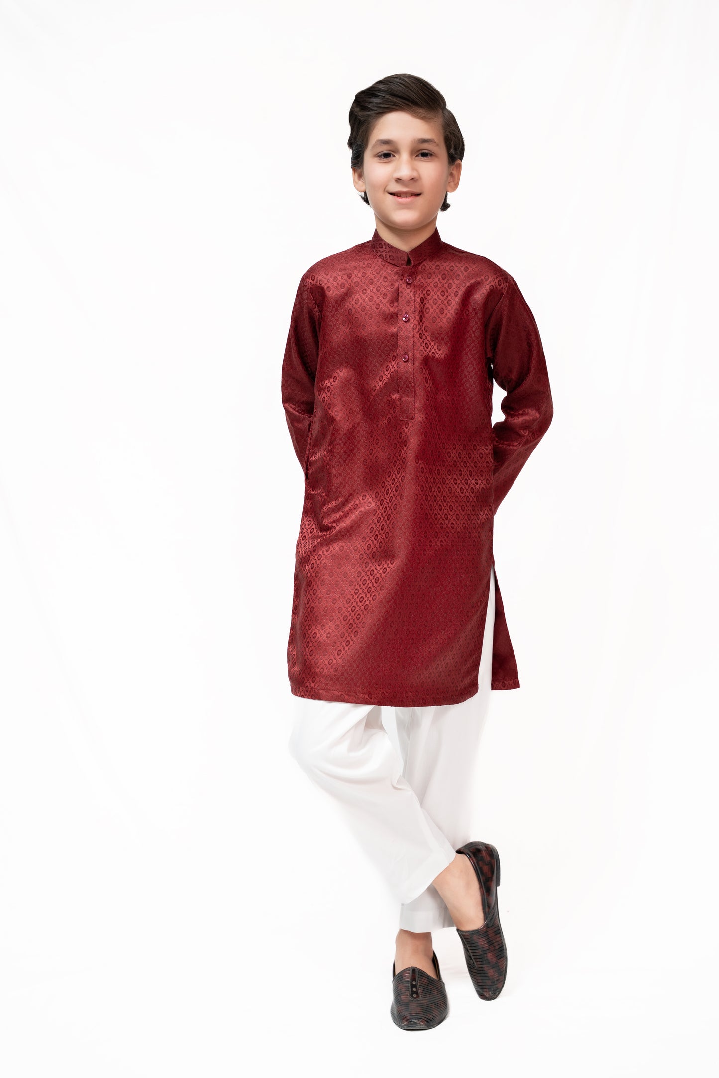 Imperial Maroon Boys Jamawar Kurta Pajama