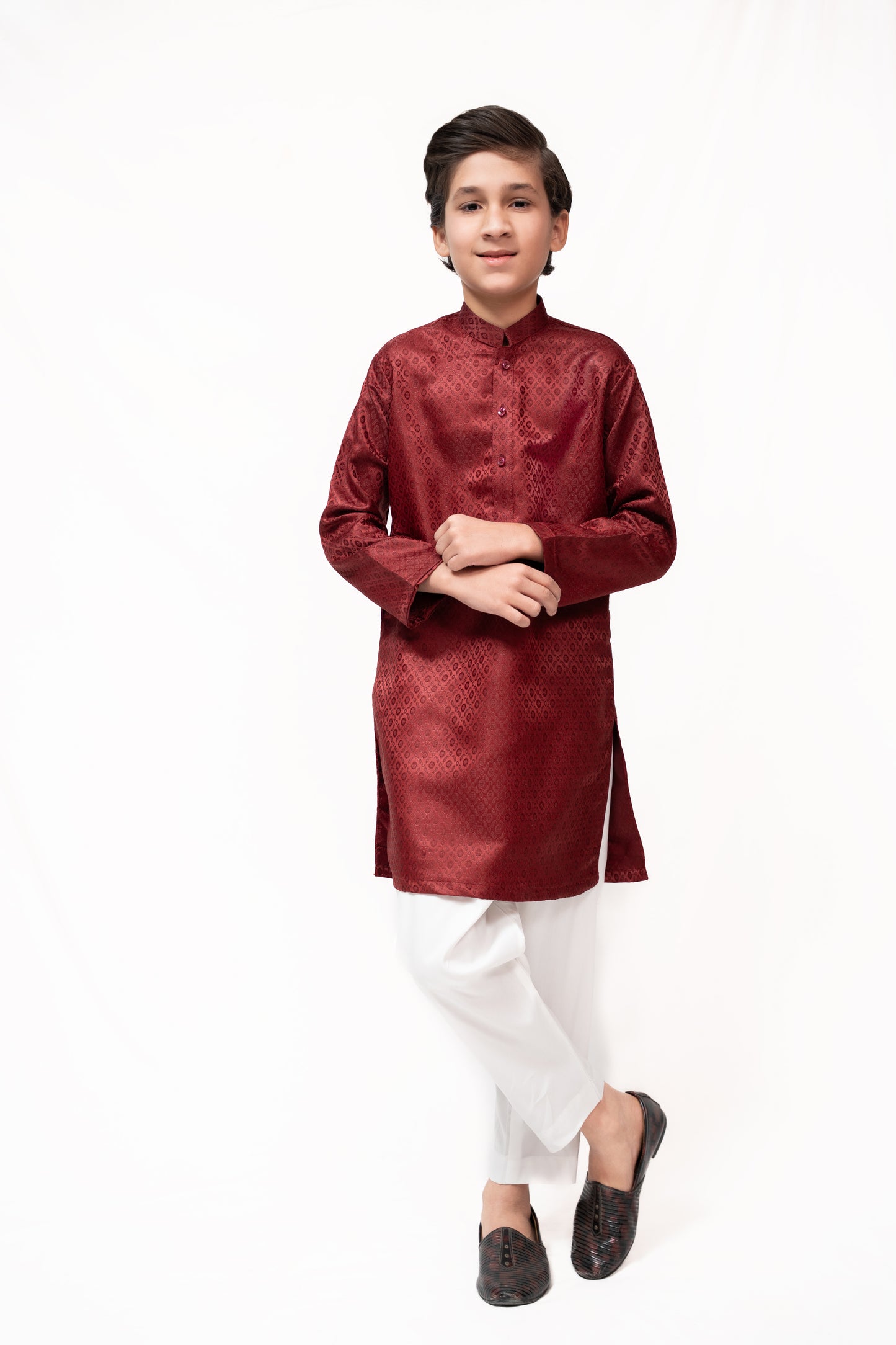 Imperial Maroon Boys Jamawar Kurta Pajama