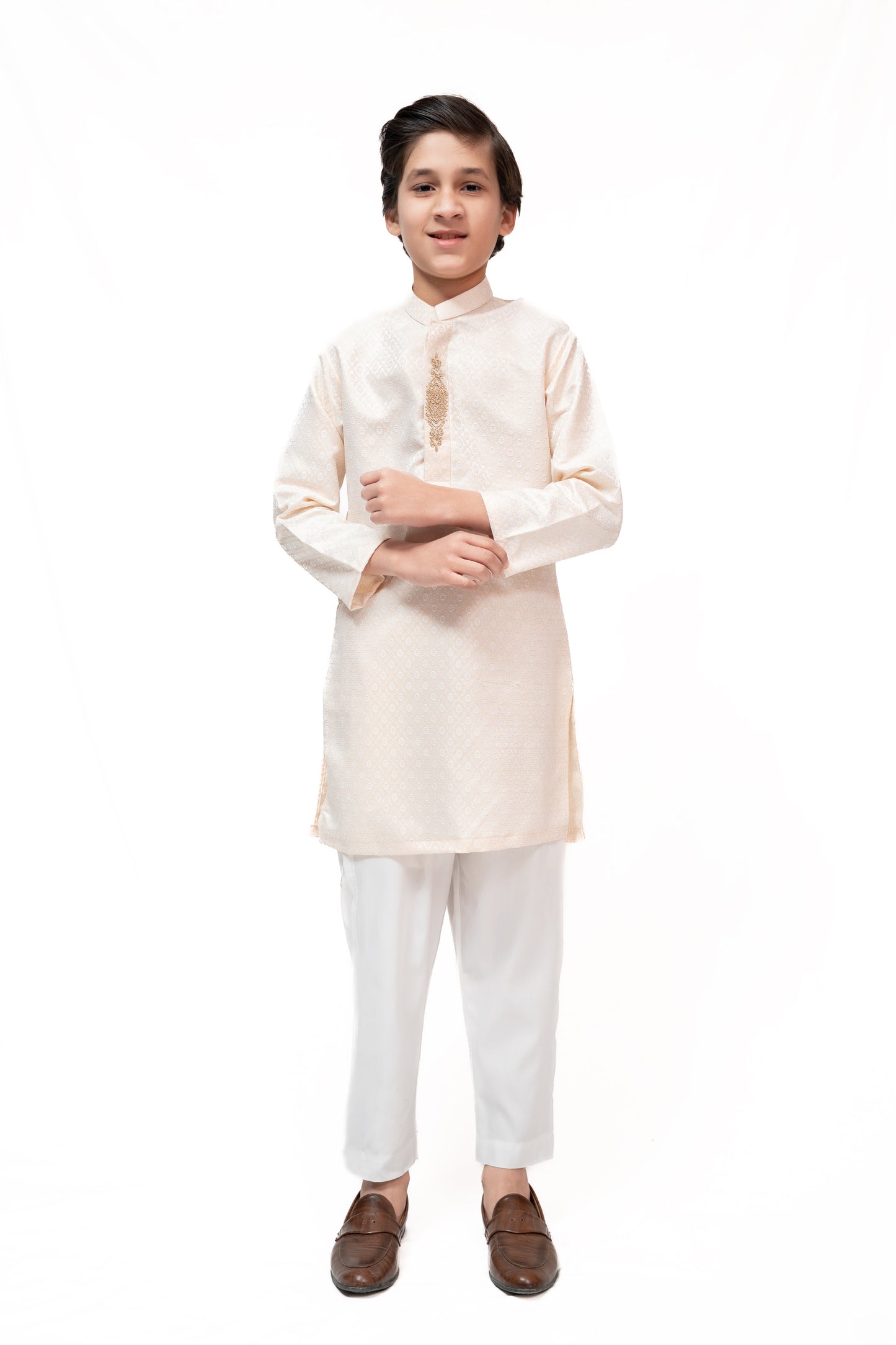 Cream Boys Jamawar Kurta Pajama
