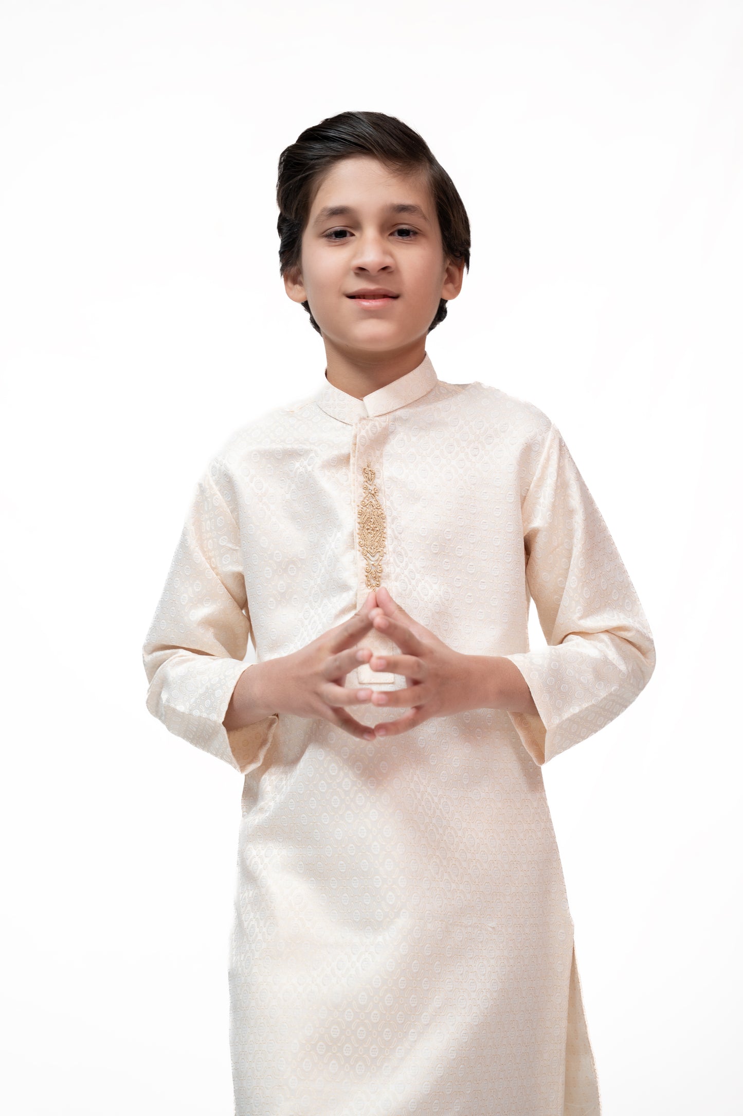 Cream Boys Jamawar Kurta Pajama