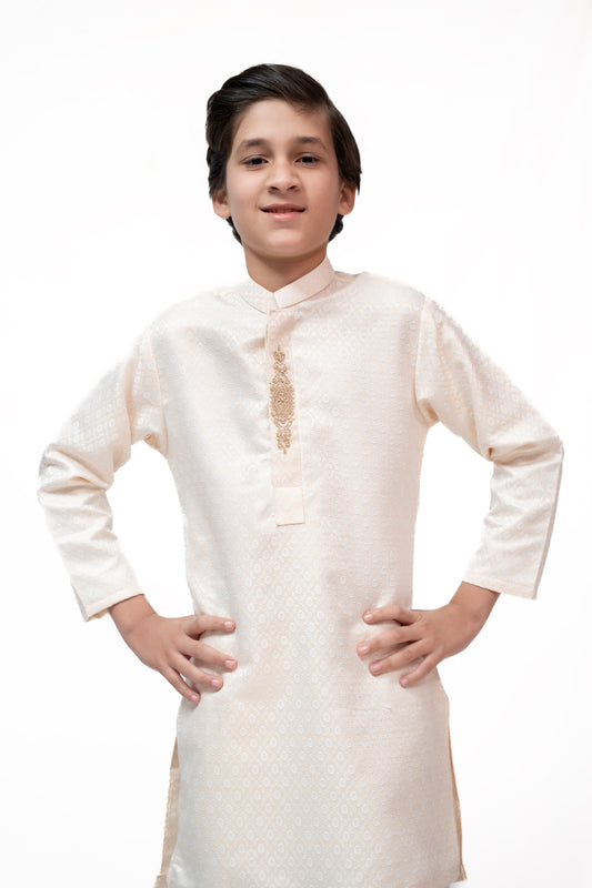 Cream Boys Jamawar Kurta Pajama