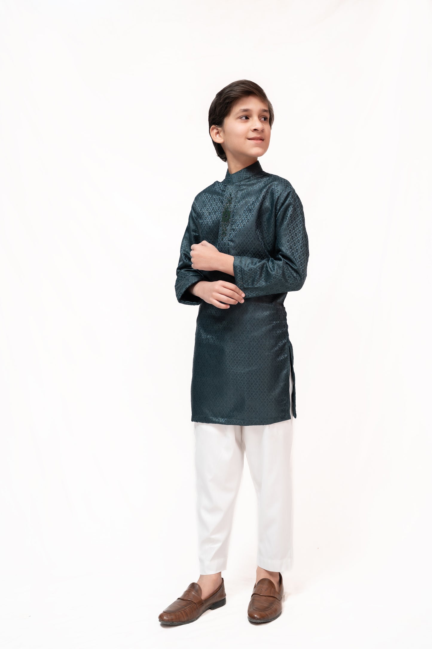Zameen Green Boys Jamawar Kurta Pajama