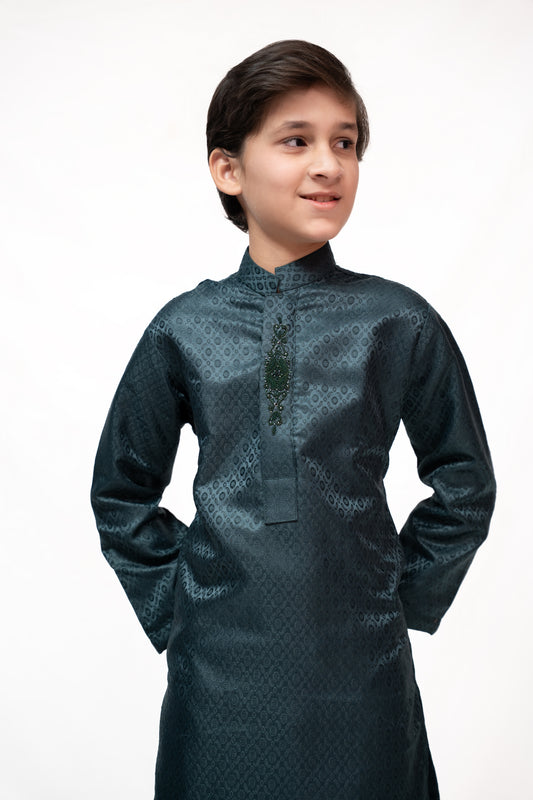 Zameen Green Boys Jamawar Kurta Pajama