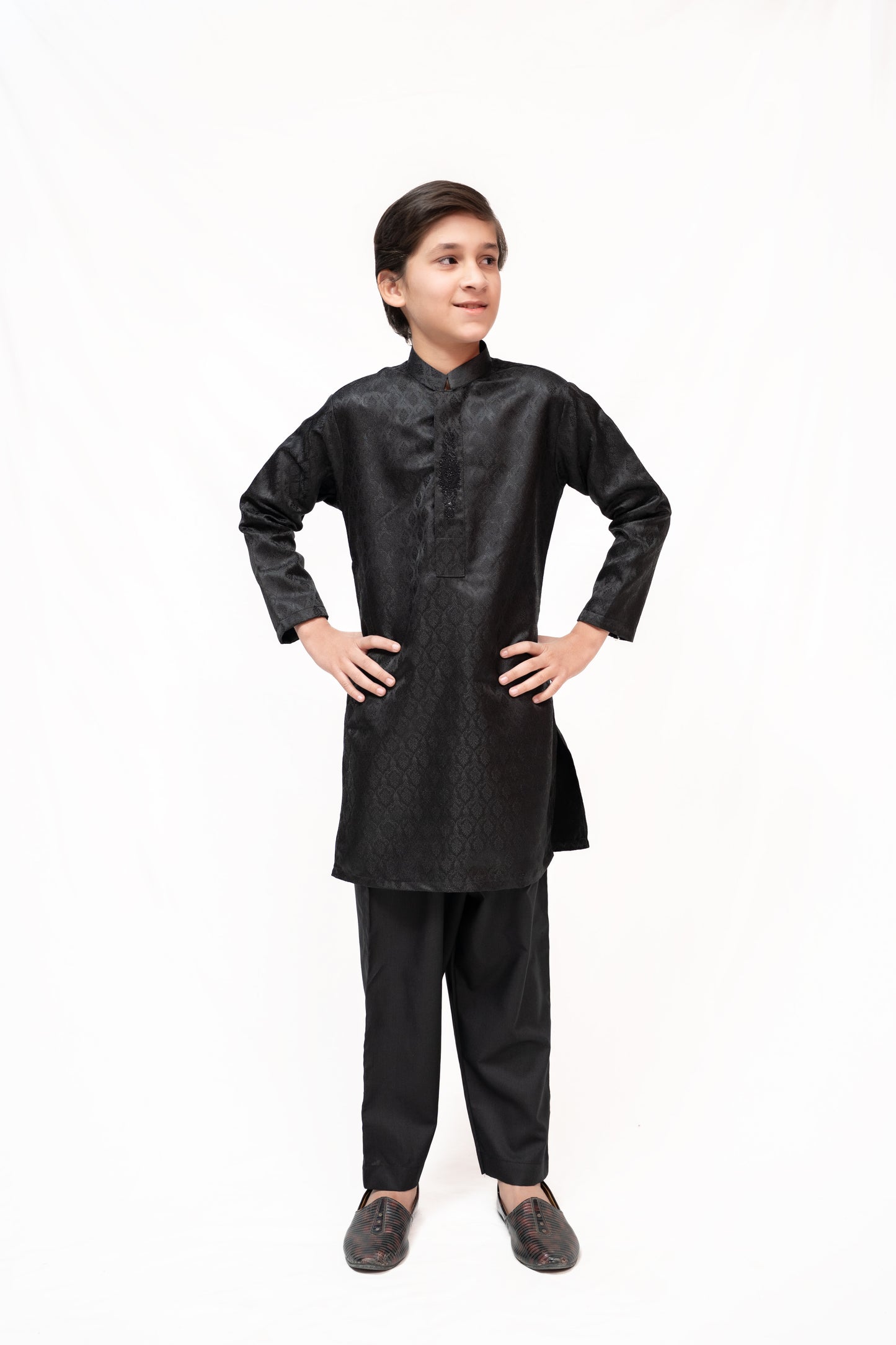 Timeless Black Boys Jamawar Kurta Pajama
