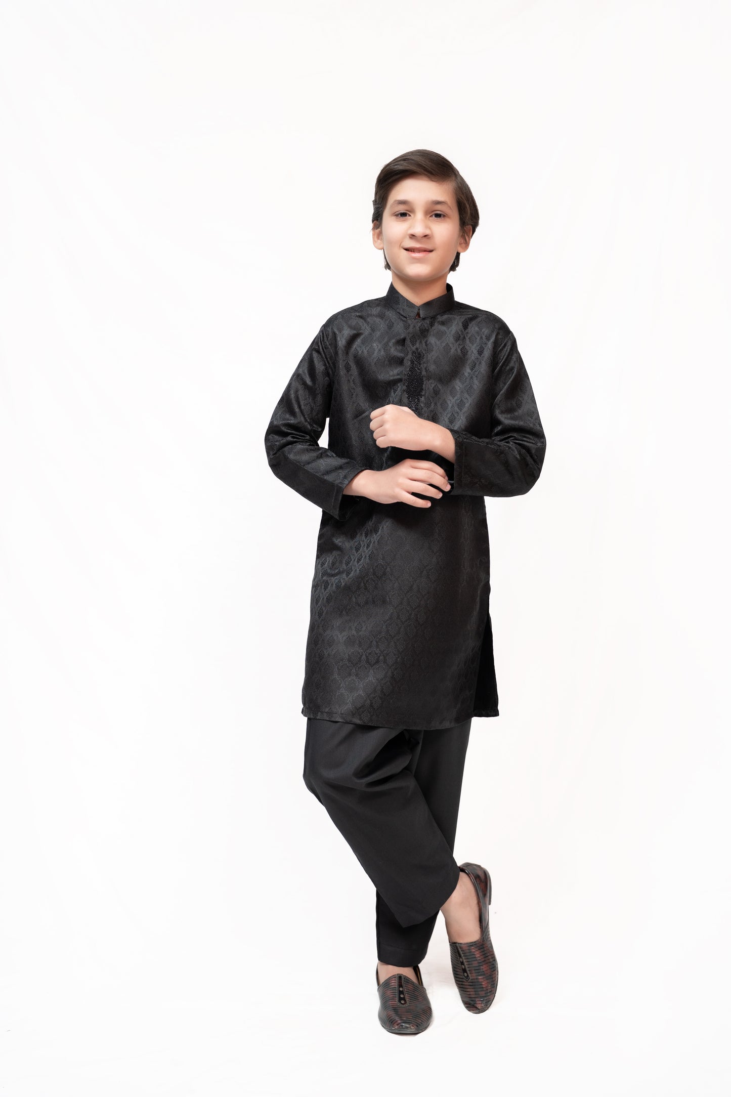 Timeless Black Boys Jamawar Kurta Pajama