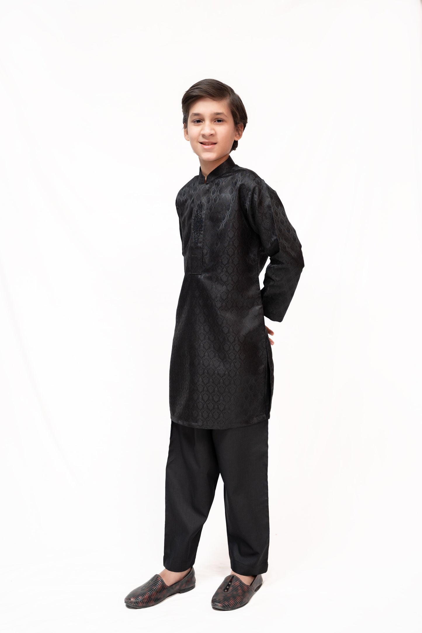 Timeless Black Boys Jamawar Kurta Pajama