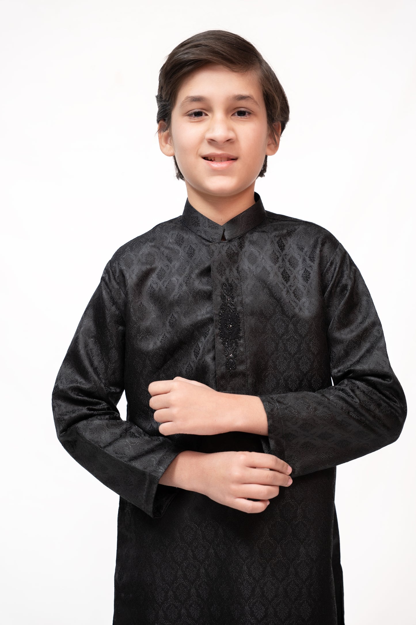Timeless Black Boys Jamawar Kurta Pajama