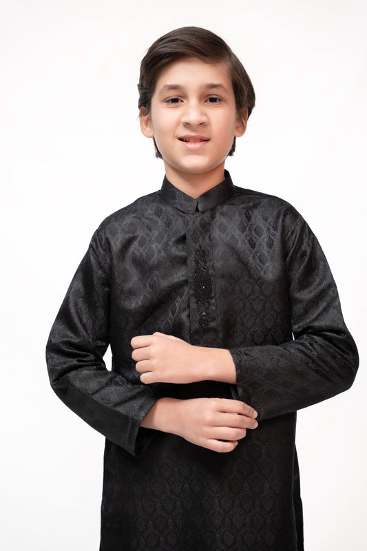 Timeless Black Boys Jamawar Kurta Pajama