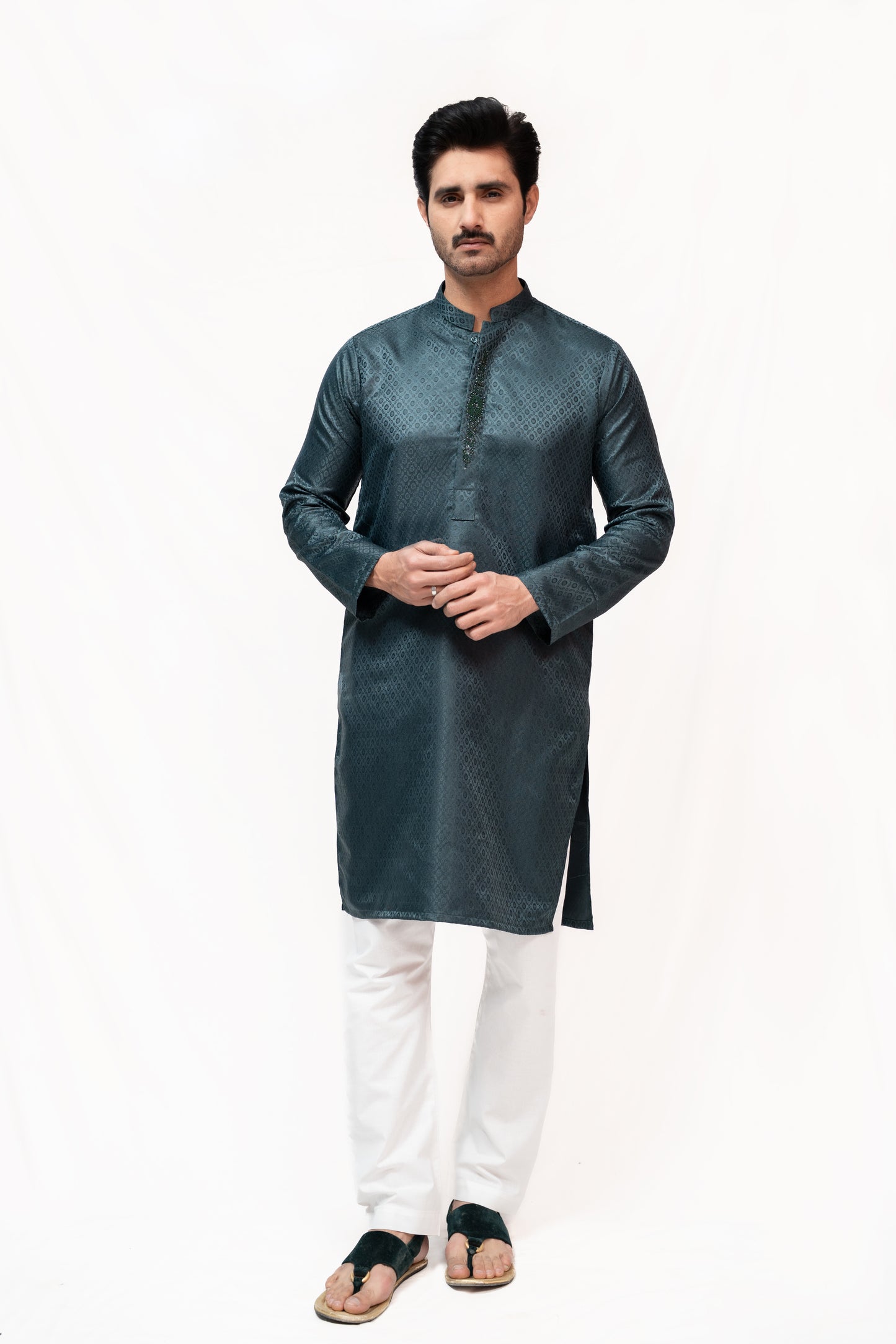 Zameen Green Jamawar Kurta Pajama