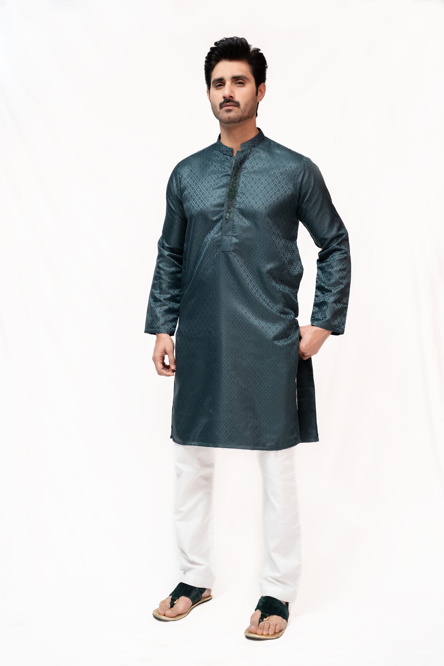 Zameen Green Jamawar Kurta Pajama