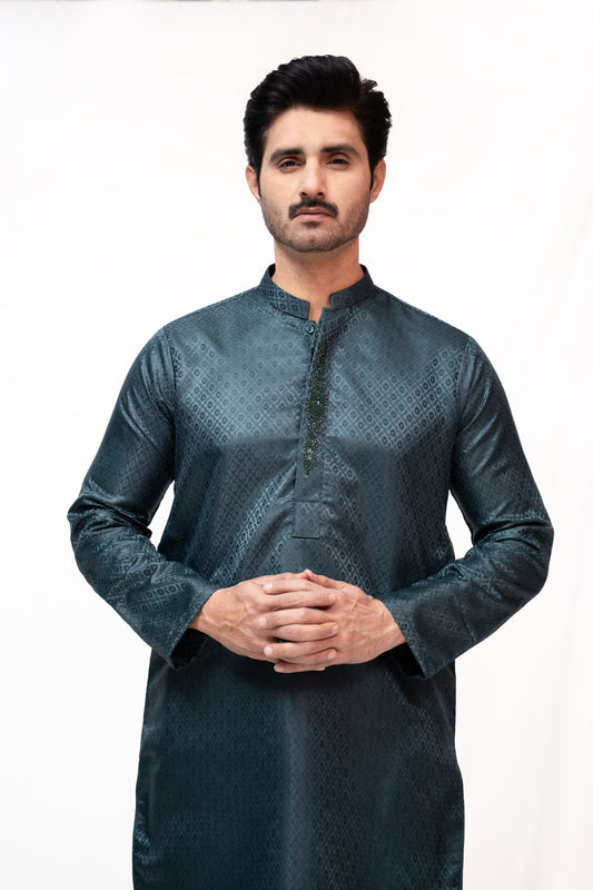 Zameen Green Jamawar Kurta Pajama