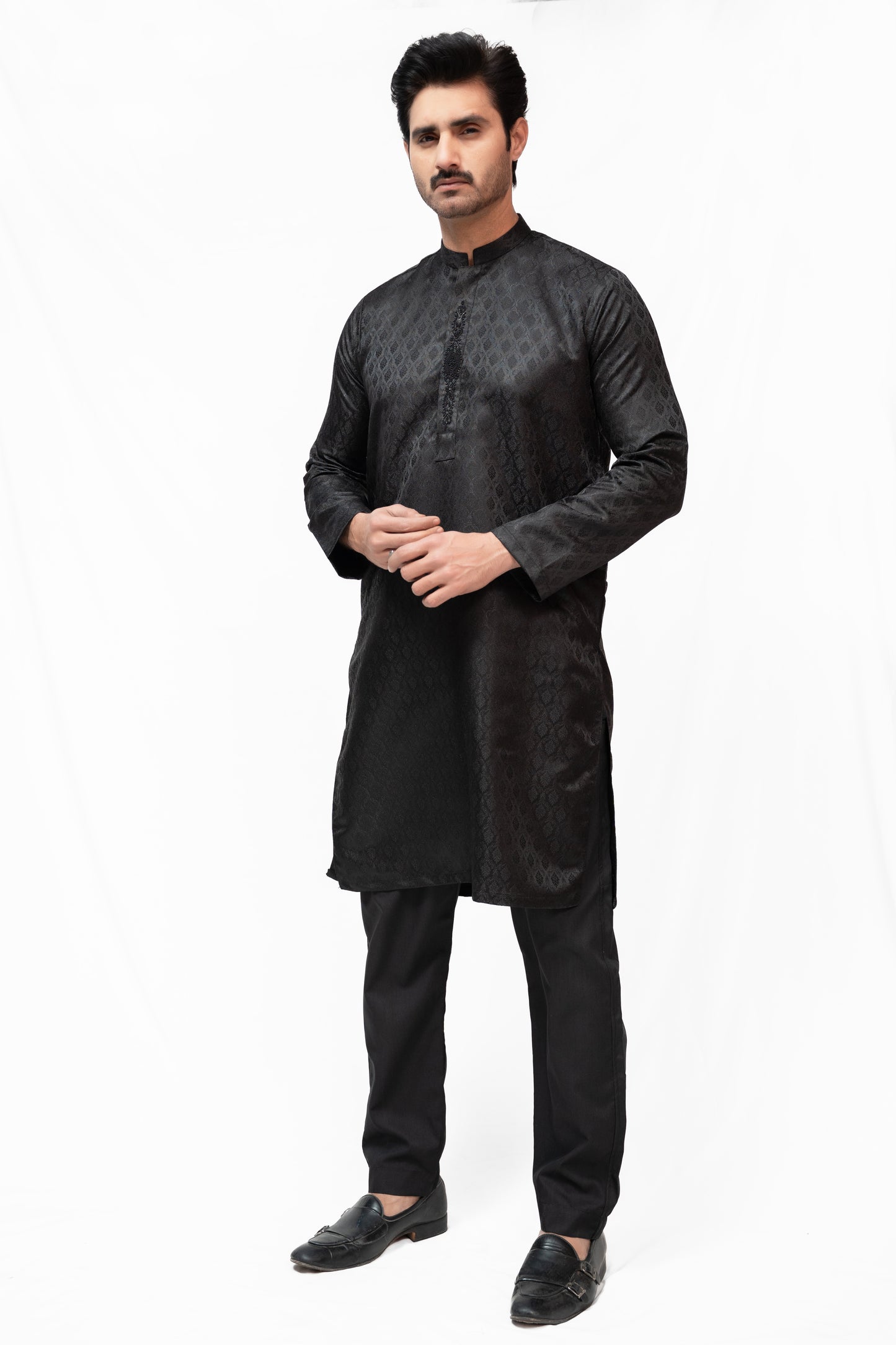 Timeless Black Jamawar Kurta Pajama