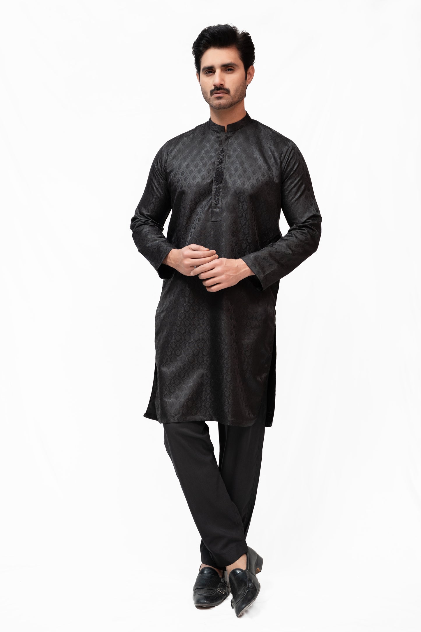 Timeless Black Jamawar Kurta Pajama