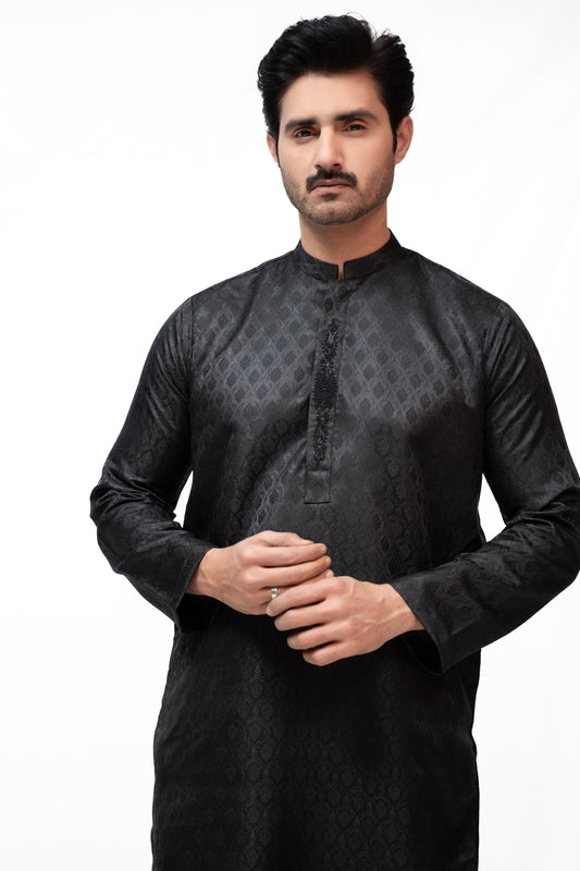 Timeless Black Jamawar Kurta Pajama
