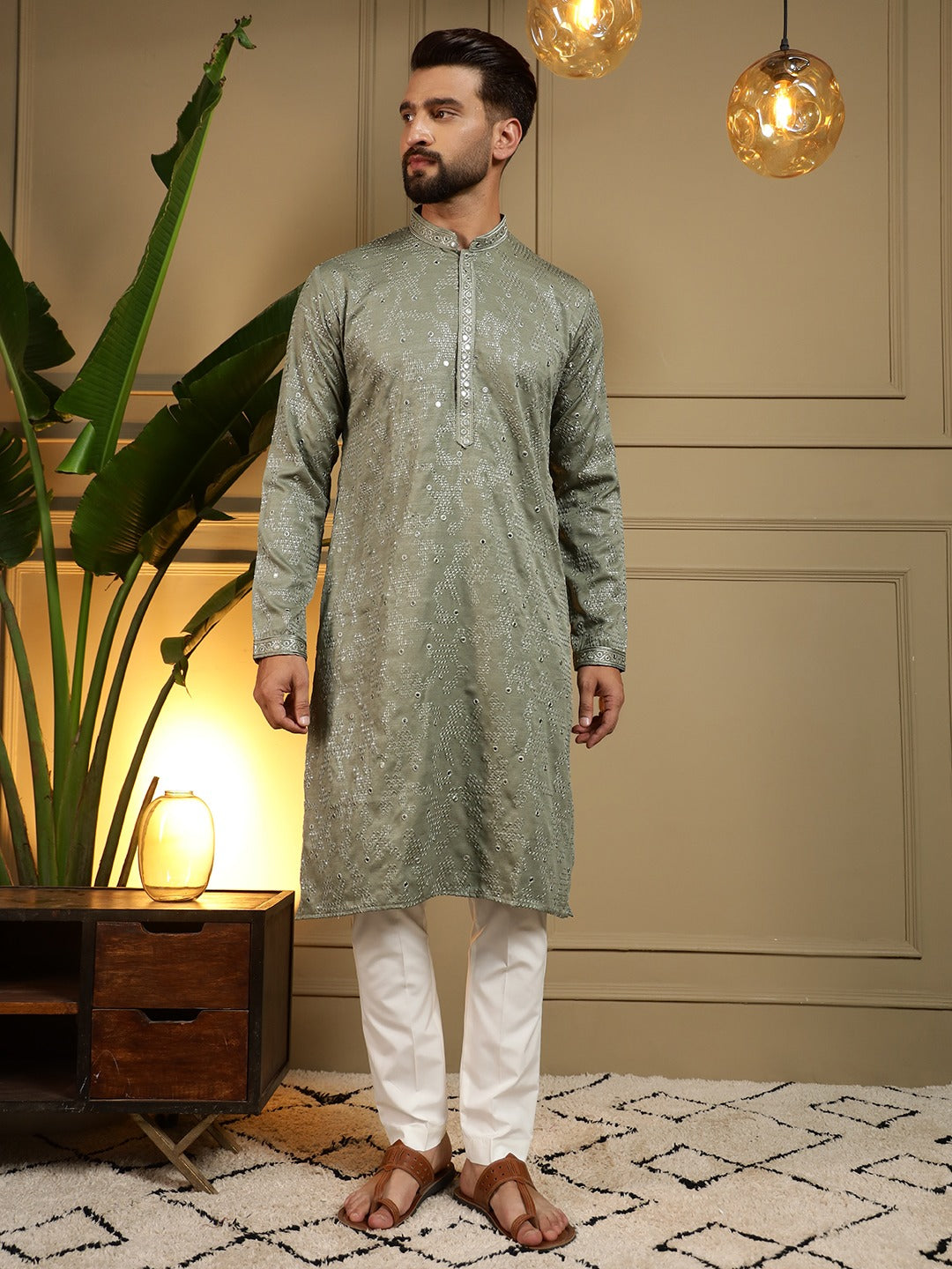 Green Chamak Kurta Pajama