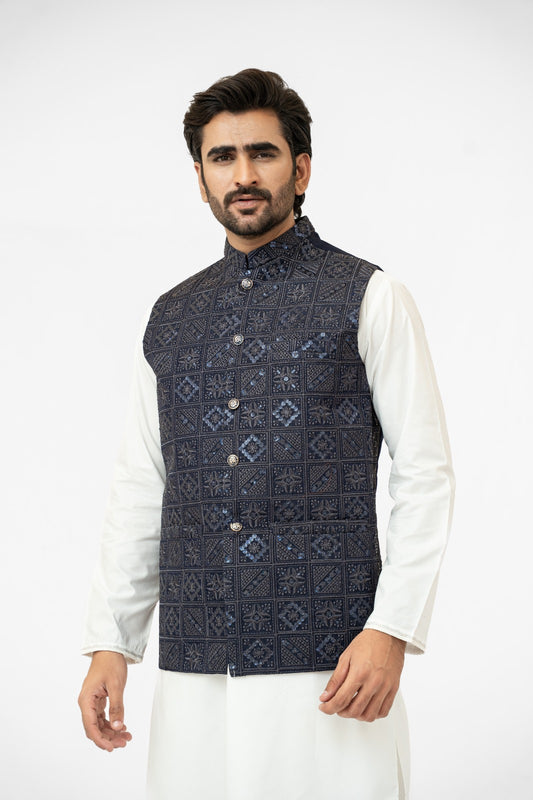 Navy Blue Squared Waistcoat