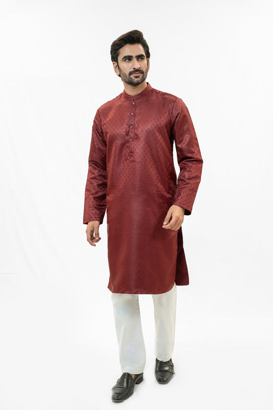 Imperial Maroon Jamawar Kurta Pajama