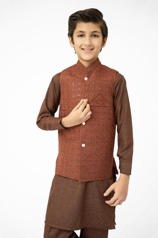 Brown Sequins Boys Waistcoat