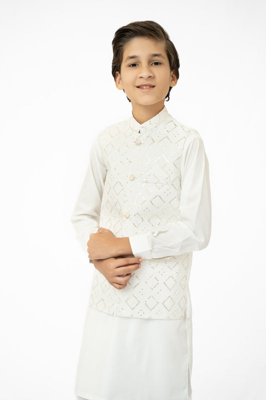 White Sequins Boys Waistcoat