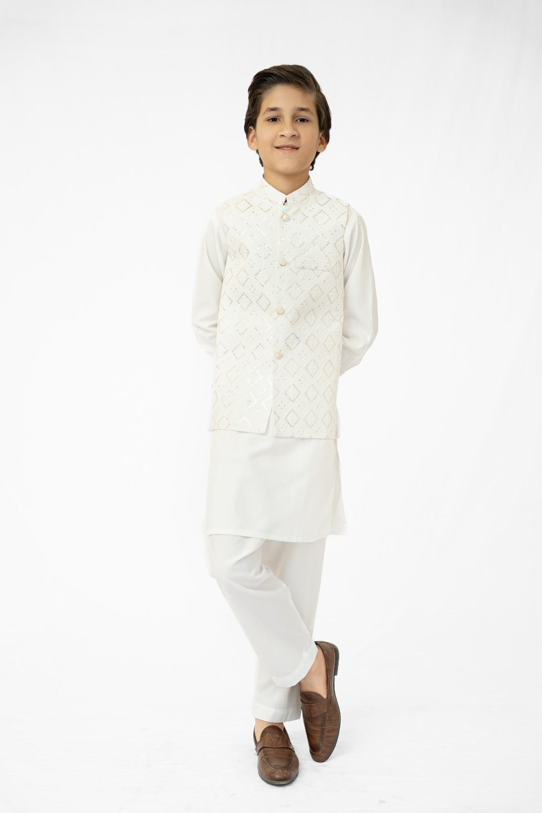 White Sequins Boys Waistcoat