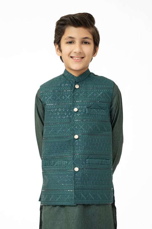 Green Sequins Boys Waistcoat