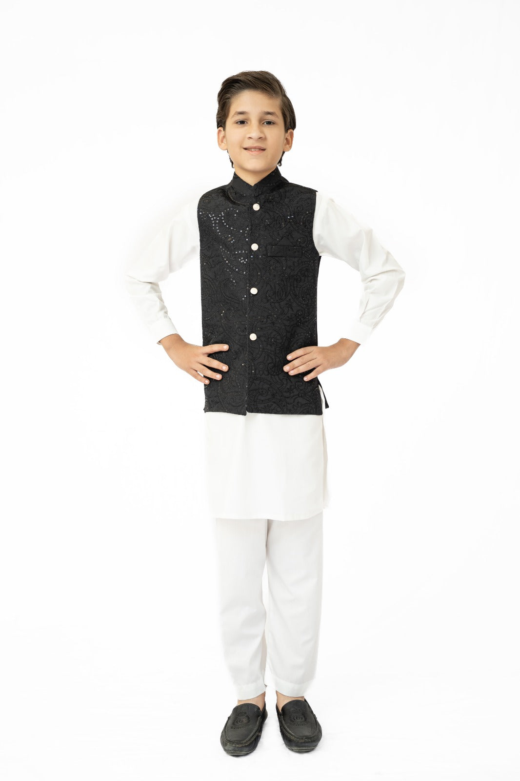 Black Sequins Boys Waistcoat