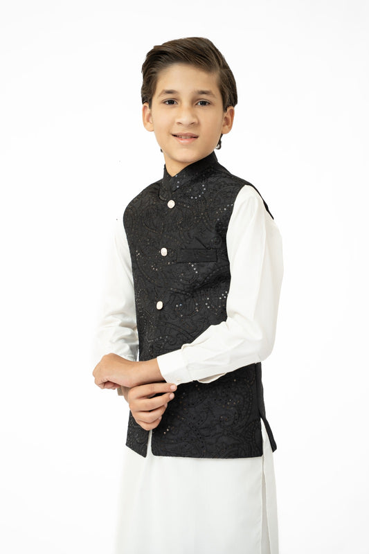 Black Sequins Boys Waistcoat