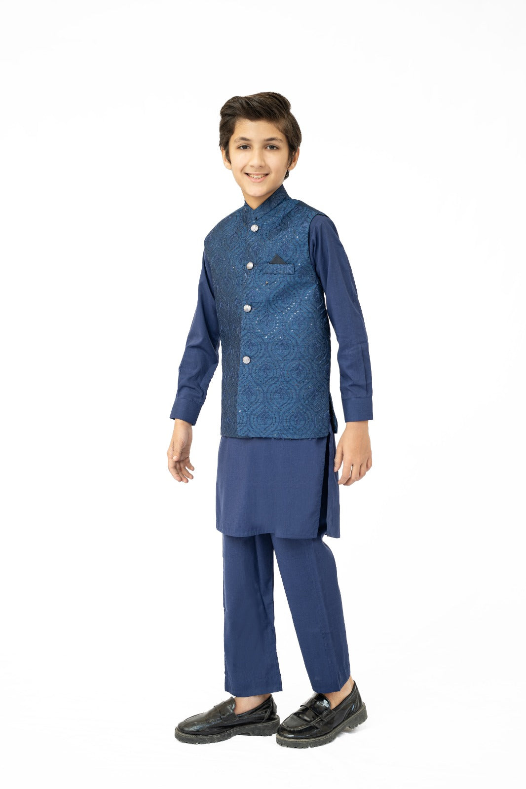 Blue Sequins Boys Waistcoat