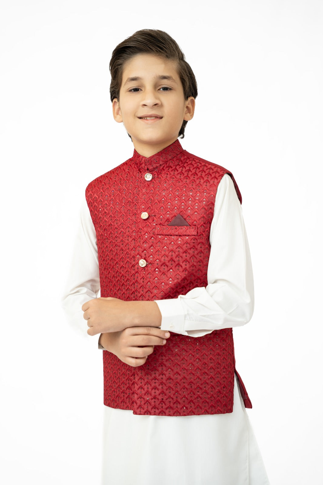 Red Sequins Boys Waistcoat