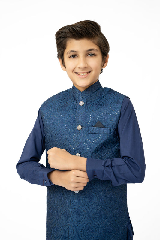 Blue Sequins Boys Waistcoat