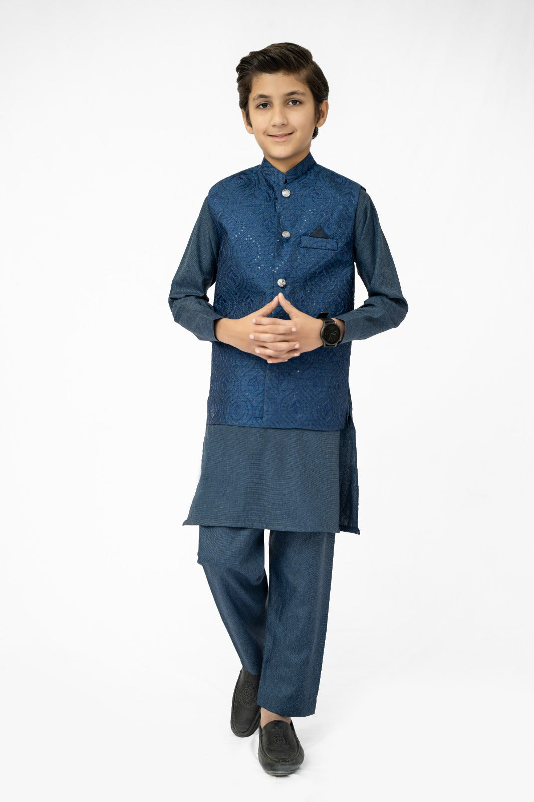 Blue Sequins Boys Waistcoat