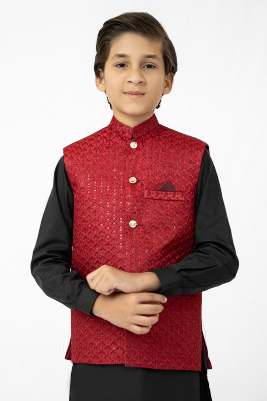 Red Sequins Boys Waistcoat