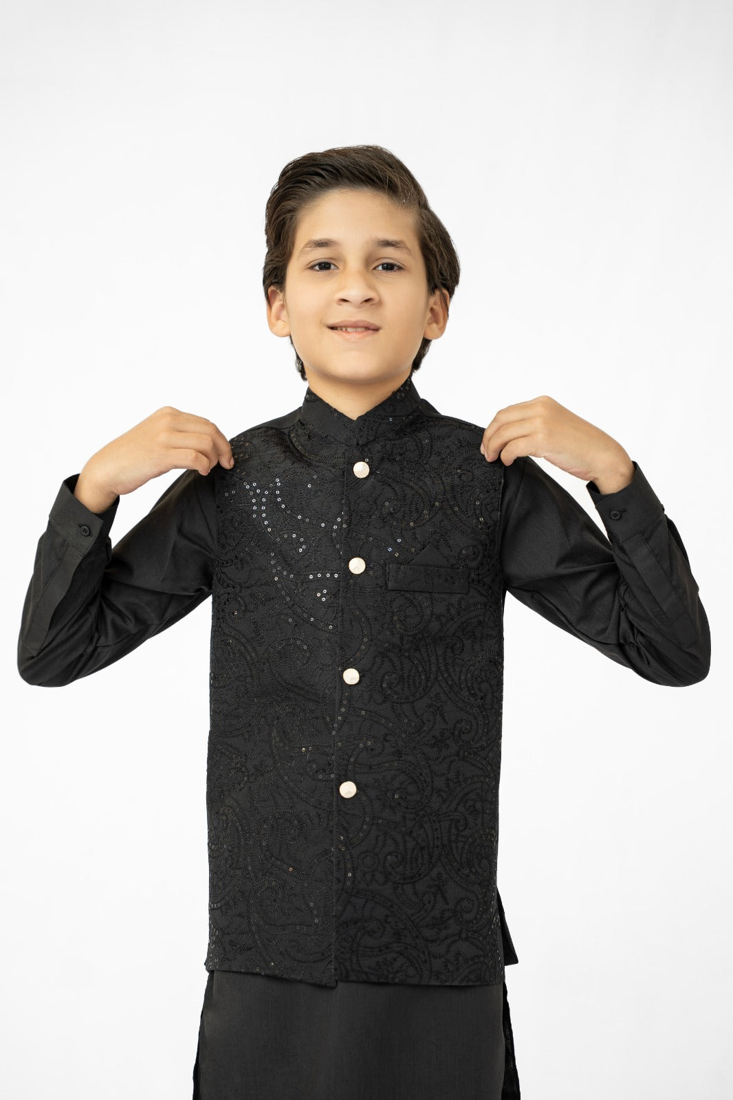 Black Sequins Boys Waistcoat