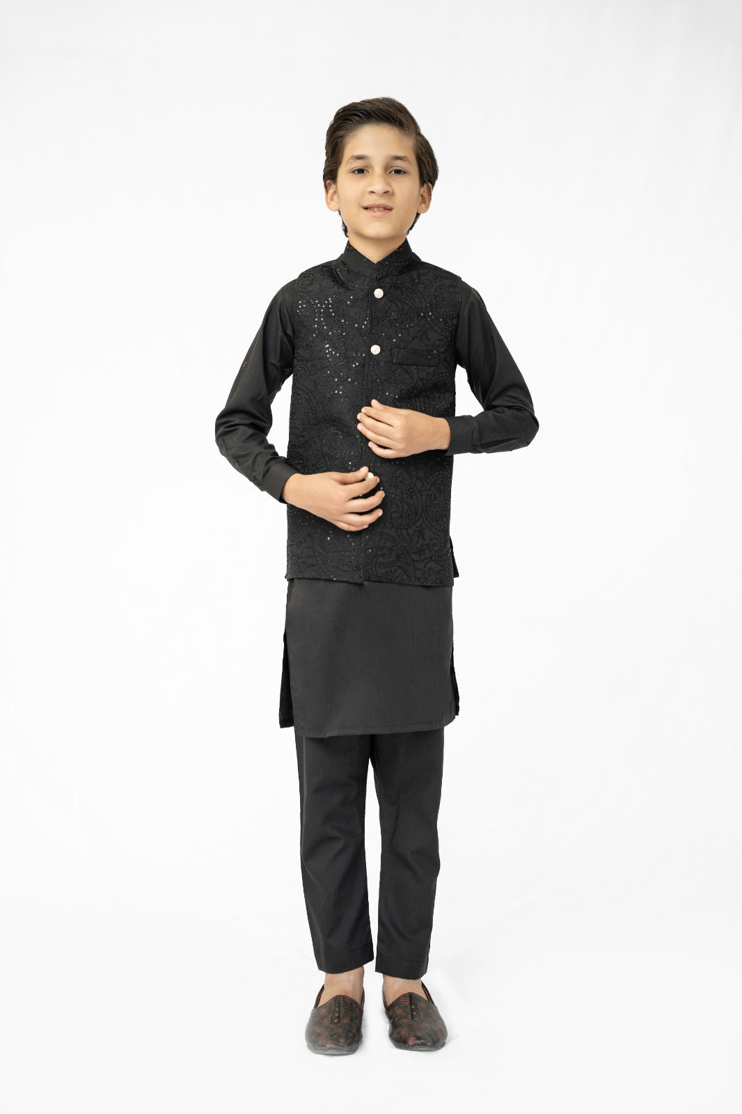 Black Sequins Boys Waistcoat