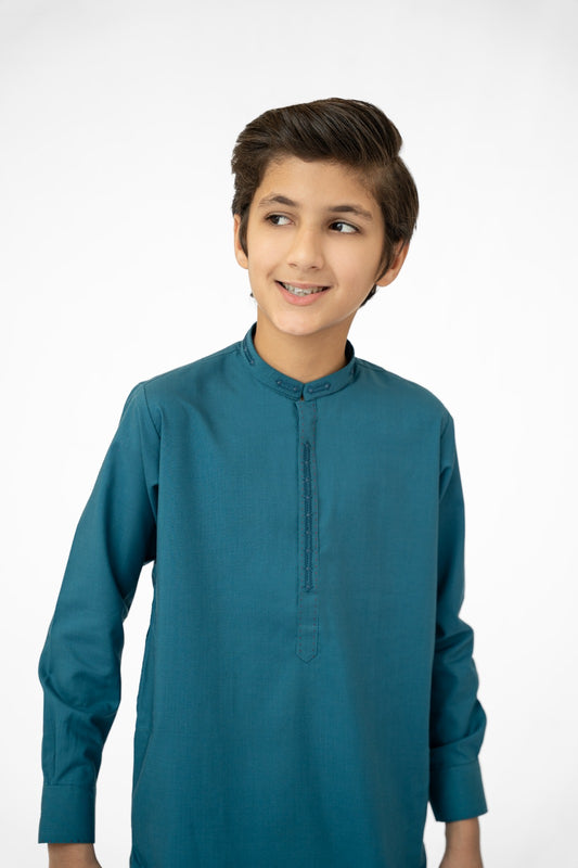 Teal Blue Boys Kurta Pajama