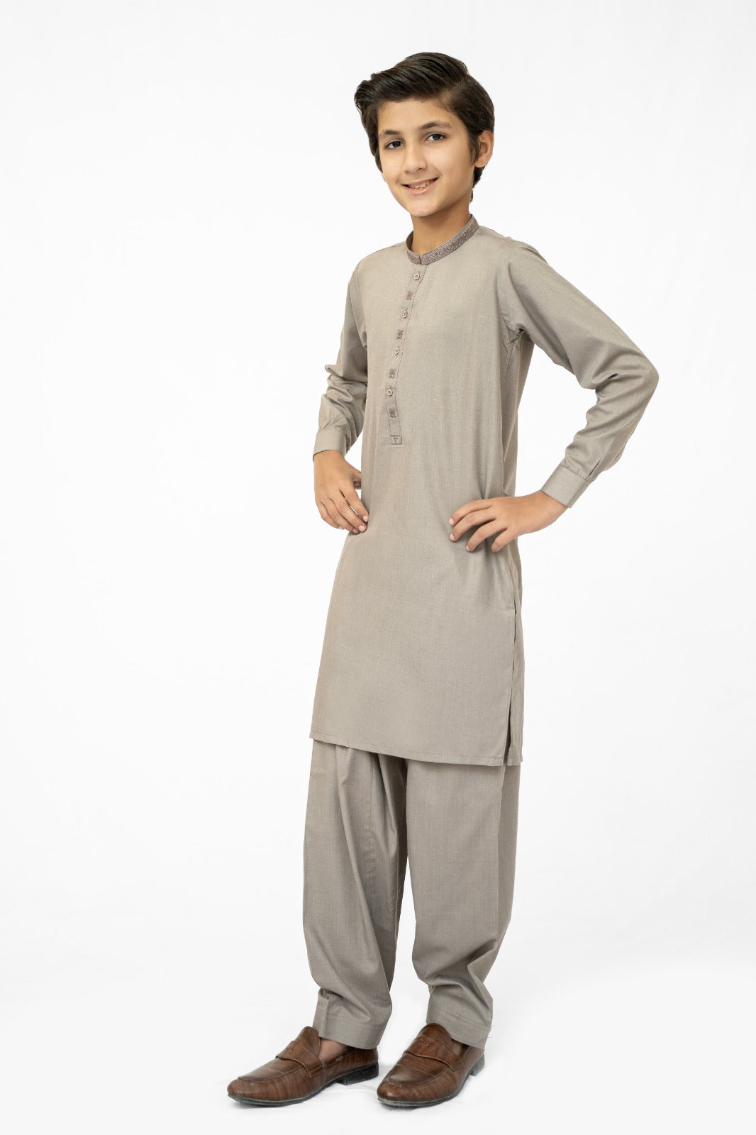 Light Taupe Boys Kurta Shalwar