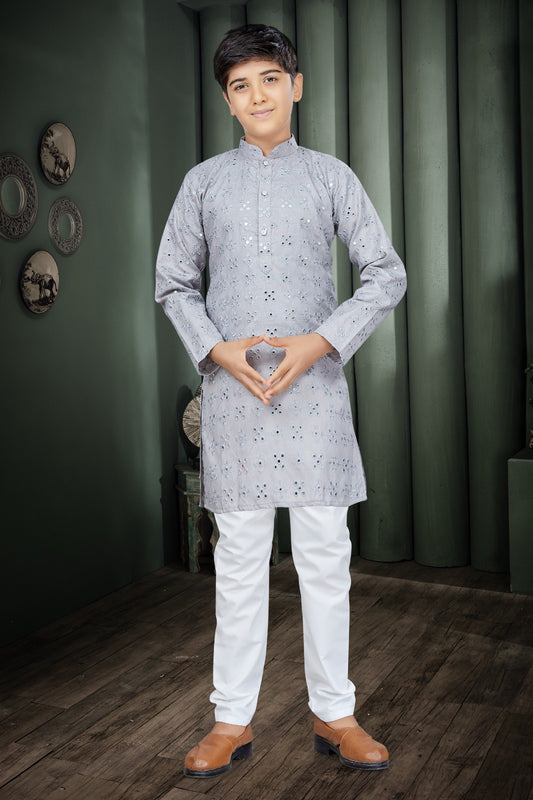 Grey Grace Boys Mirror Kurta Pajama