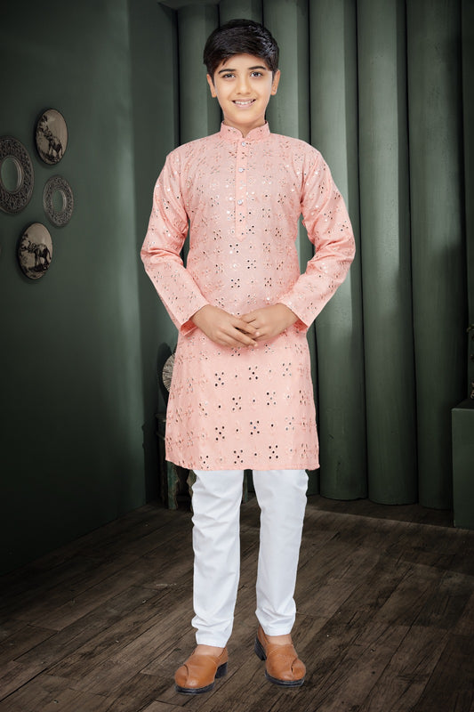 Peach Prince Boys Mirror Kurta Pajama